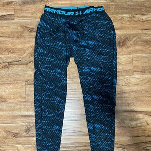 Under Armour UA Heatgear Compression Leggings Tights Sky Blue Black - Size 2XL